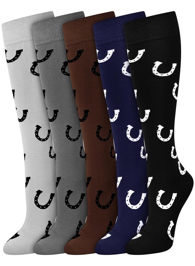 جوارب رجالية مرحة من تشاري، 5 أزواج، بتصميم حذاء رعاة البقر، جوارب طويلة تصل إلى الركبة بنقشة حدوة حصان، هدية غربية رائعة لمحبي الخيول. - Image 1