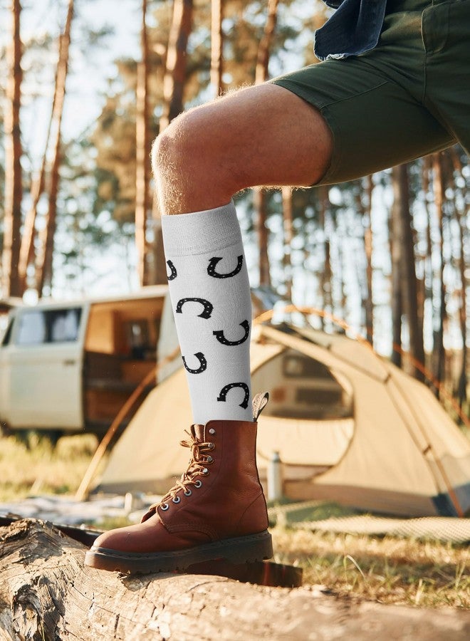 جوارب رجالية مرحة من تشاري، 5 أزواج، بتصميم حذاء رعاة البقر، جوارب طويلة تصل إلى الركبة بنقشة حدوة حصان، هدية غربية رائعة لمحبي الخيول. - Image 5