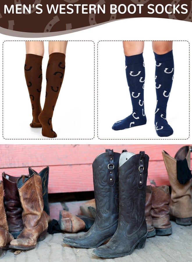 جوارب رجالية مرحة من تشاري، 5 أزواج، بتصميم حذاء رعاة البقر، جوارب طويلة تصل إلى الركبة بنقشة حدوة حصان، هدية غربية رائعة لمحبي الخيول. - Image 4