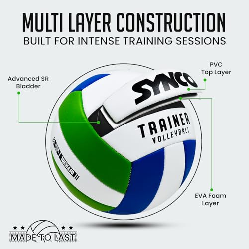 Synco Trainer Volleyball | PVC Volley Ball Machine Stitched | 18 Panel Soft Touch | Durable & Lightweight | Indoor/Outdoor Play | for Youth & Adults Training Volleyball Size- 4 - Image 5