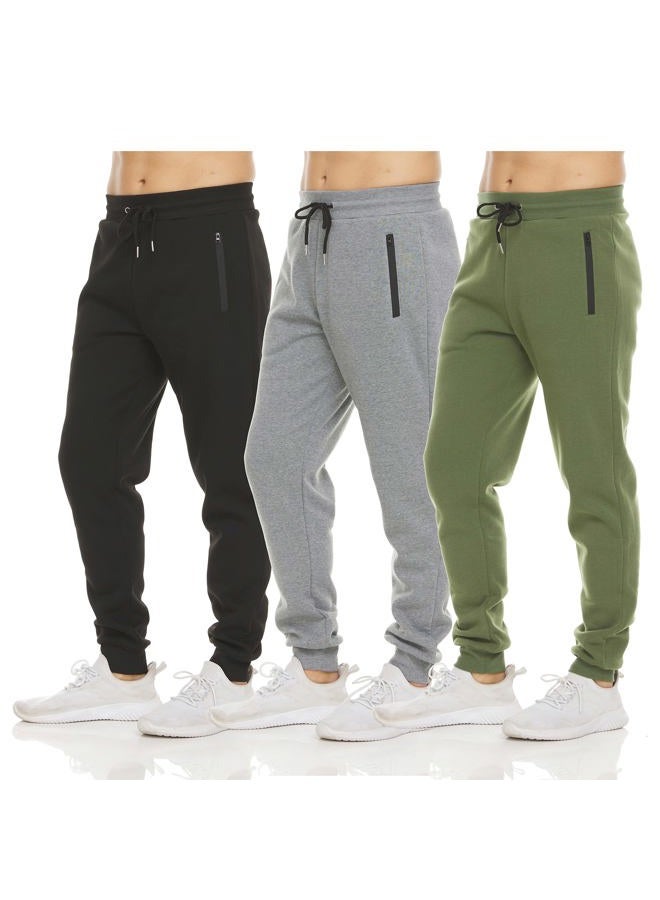 PURE CHAMP Mens 3 Pack Fleece Active Athletic Workout Jogger Sweatpants for Men with Zipper Pocket and Drawstring Size S-3XL, Set 3, XL - Image 1