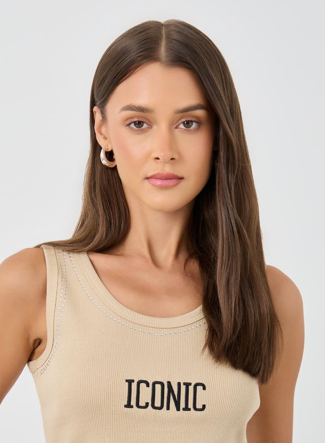 Styli Embroidered Slogan Fitted Round Neck Tank - Image 3