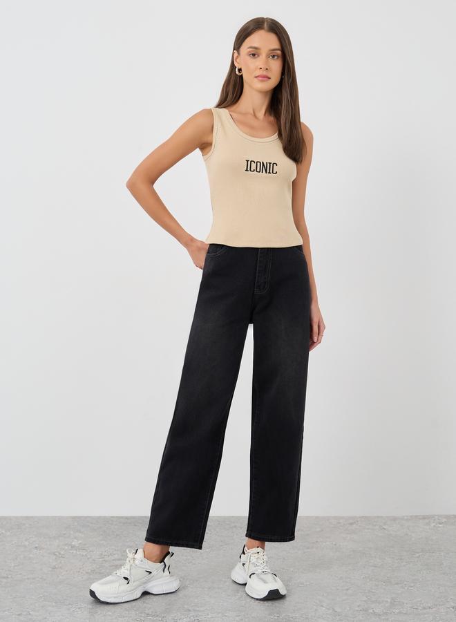 Styli Embroidered Slogan Fitted Round Neck Tank - Image 2