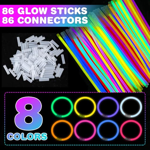 YixangDD 86 PCS Ultra Bright Glow Sticks 8 Inch Glow Sticks Bulk Party Pack Light Up Sticks for Glow Bracelets Necklaces Concerts Christmas Party Supplies with 86 Connectors - Image 5