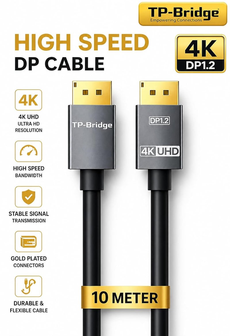 DisplayPort 4K Cable 10 Meter | Gold-Plated Ultra Durable DP to DP Cable for UHD Video, Audio, Gaming Monitor, PC, Laptop & Workstation - Image 2