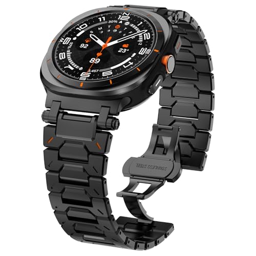 WINGLE Stainless Steel Band for Galaxy Watch Ultra Bands 47mm 20252024 Men Rugged Durable Armor Metal Band Classy Casual Business Samsung Galaxy Watch Ultra Bands Butterfly Folding Clasp Black - Image 1