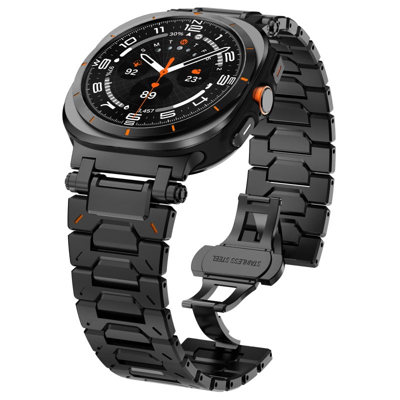 WINGLE Stainless Steel Band for Galaxy Watch Ultra Bands 47mm 20252024 Men Rugged Durable Armor Metal Band Classy Casual Business Samsung Galaxy Watch Ultra Bands Butterfly Folding Clasp Black - Image 2