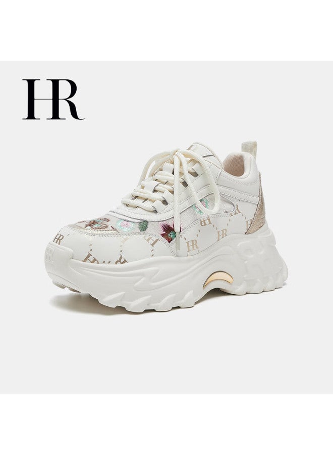 Hr Helena Women's Shoes Winter New Thick Sole Dad Sneakers Height Increasing Casual Shoes Beige Gold Size 40 - Image 1