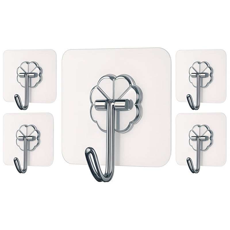 DALUCI Self Adhesive Wall Hooks - 5 Pcs Heavy Duty 10 KG Wall Hooks for Hanging | Nail Free Sticky Hooks for Wall Heavy Items, No Drill, Reusable Transparent Wall Hanger Hook (Flower Hook, 5) - Image 1
