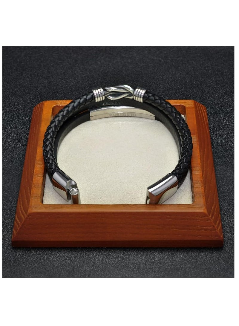 Oasisgalore Stainless Steel Leather Bracelet for Men, Wristband Cuff Bangle, Gift for Teen Boys, 7.5-8.3 Inches.  - Image 4