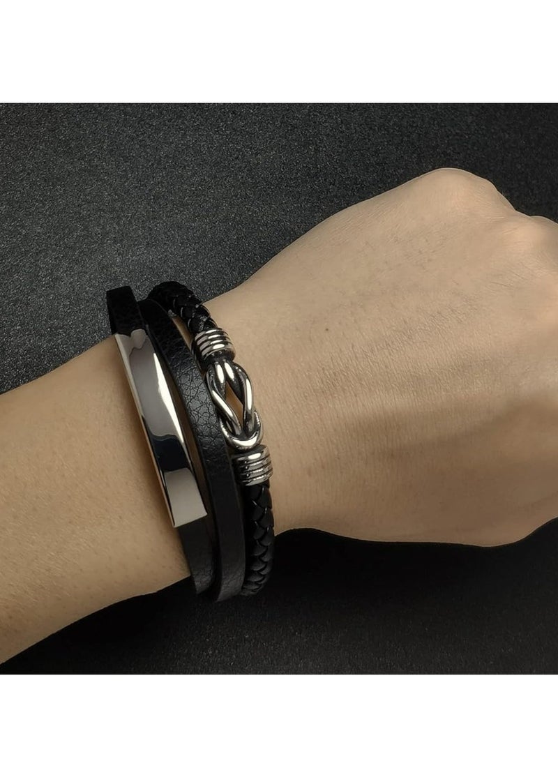 Oasisgalore Stainless Steel Leather Bracelet for Men, Wristband Cuff Bangle, Gift for Teen Boys, 7.5-8.3 Inches.  - Image 5