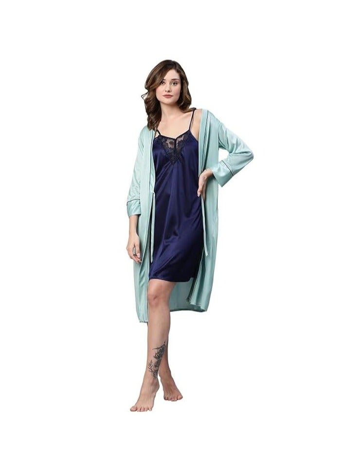 Accessorize Kingdom Accessorize Kingdom Women's Satin Solid Knee Length Nighty  - Image 1