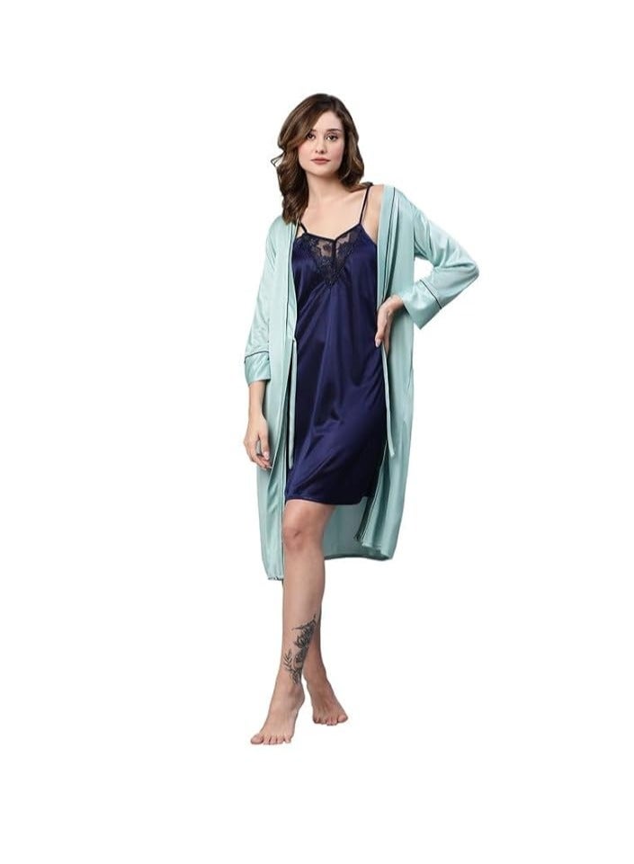Accessorize Kingdom Accessorize Kingdom Women's Satin Solid Knee Length Nighty  - Image 2