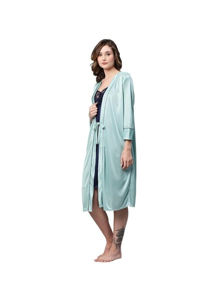 Accessorize Kingdom Accessorize Kingdom Women's Satin Solid Knee Length Nighty  - Image 3