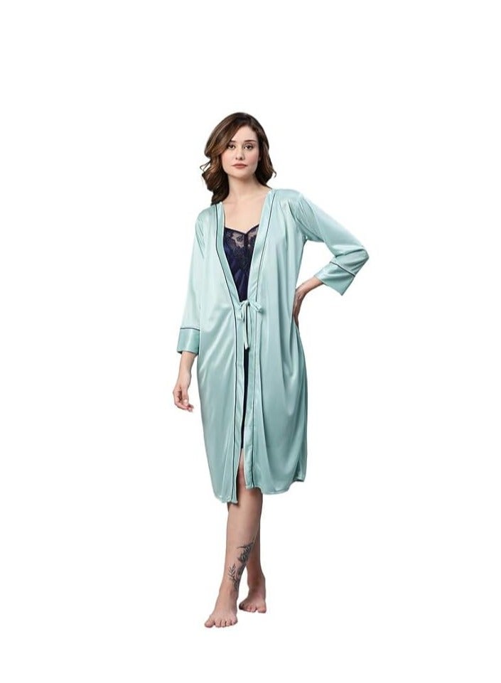 Accessorize Kingdom Accessorize Kingdom Women's Satin Solid Knee Length Nighty  - Image 5