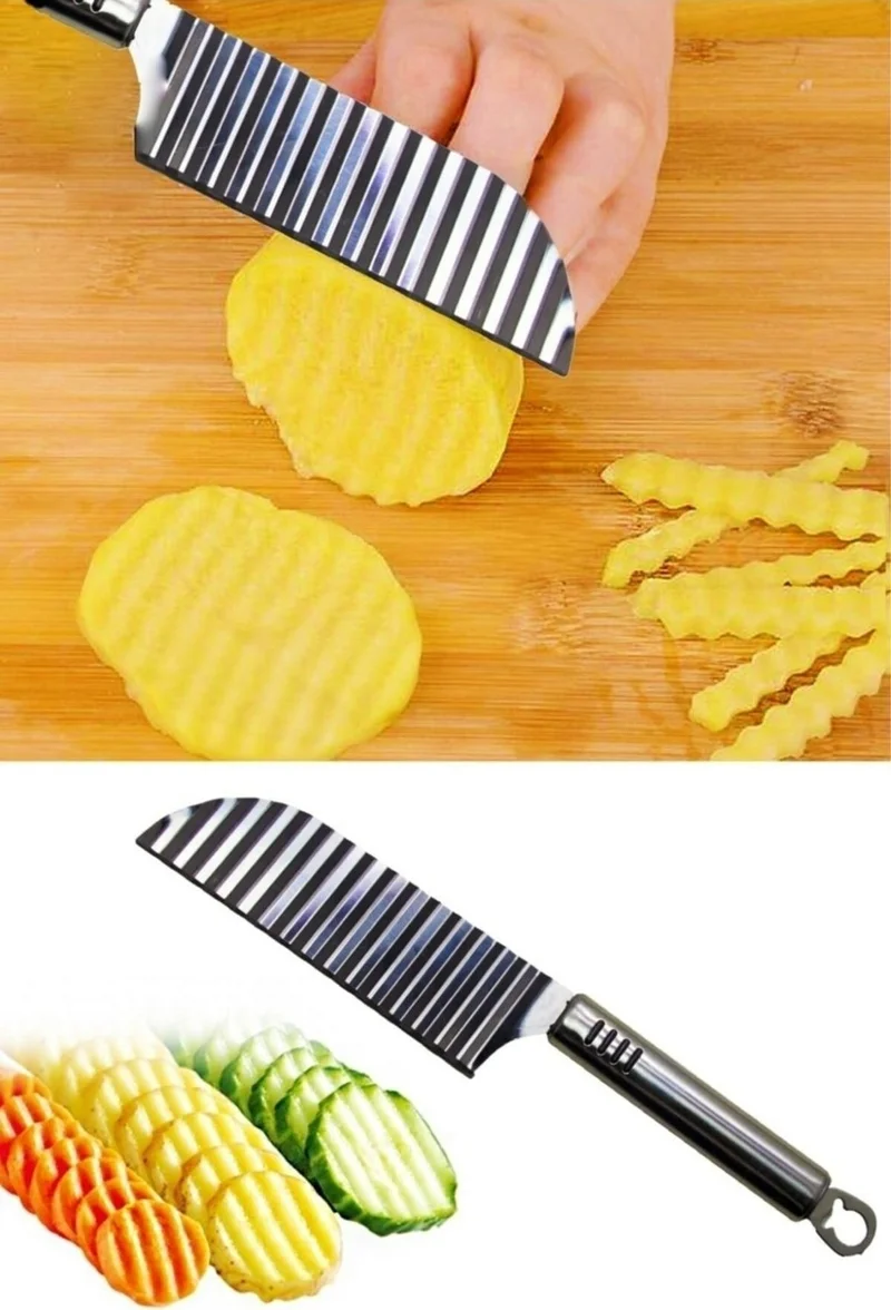 Rennway Serrated Potato Cutting Knife - Shaped Vegetable and Fruit Slicer