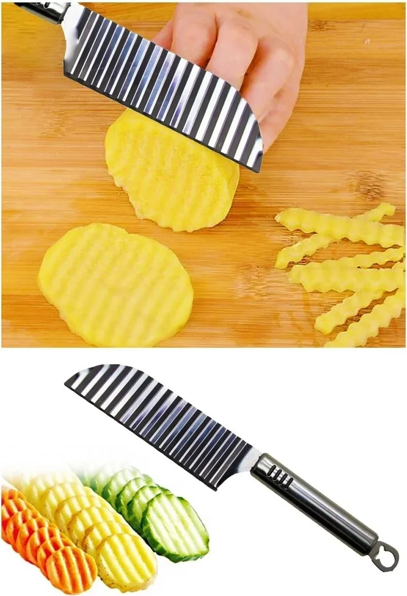 Rennway Serrated Potato Cutting Knife - Shaped Vegetable and Fruit Slicer