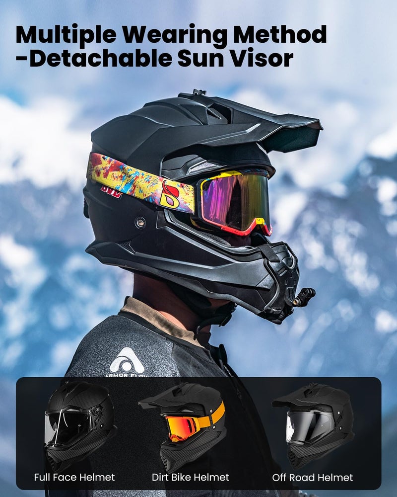 ILM ILM Dual Sport Adventure Motorcycle Helmet with Pinlock Compatible Sun Visor Snowmobile ATV Dirt Bike Off Road Casco Model WS902 (Carbon Fiber, L)  - Image 2