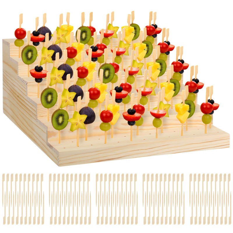 Vesici Skewer Holder with 100 Pcs 4.7" Cocktail Pick, 6-tier 156 Holes Fruit Kabobs Appetizer Food Pick Stand and Display Serving Holder for Party Buffet Catering Event Wedding Christmas Thanksgiving - Image 1