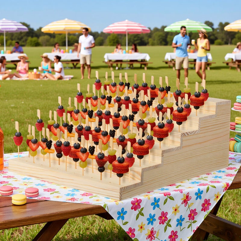 Vesici Skewer Holder with 100 Pcs 4.7" Cocktail Pick, 6-tier 156 Holes Fruit Kabobs Appetizer Food Pick Stand and Display Serving Holder for Party Buffet Catering Event Wedding Christmas Thanksgiving - Image 5