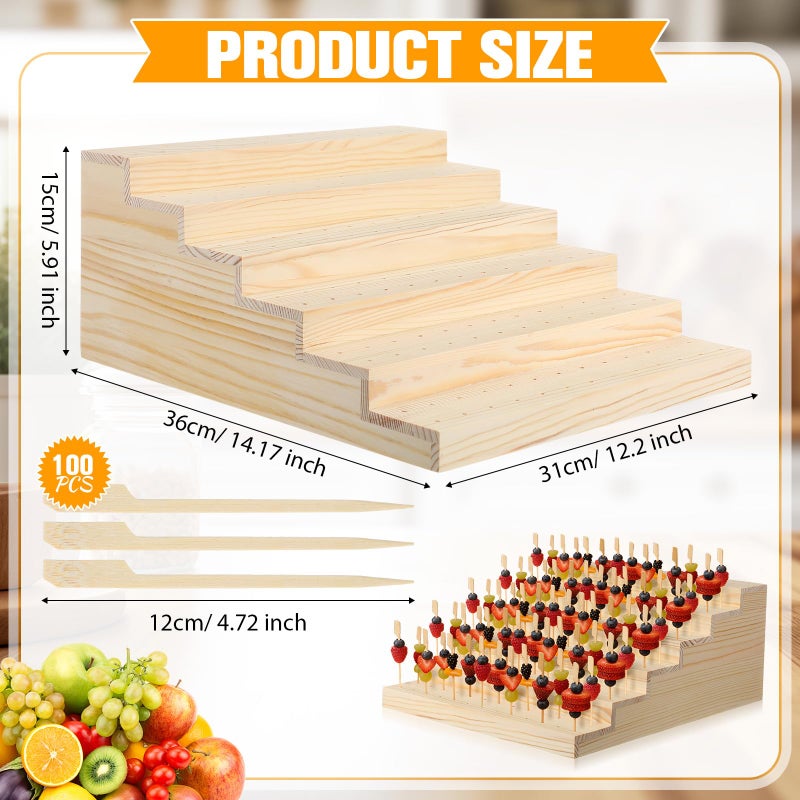 Vesici Skewer Holder with 100 Pcs 4.7" Cocktail Pick, 6-tier 156 Holes Fruit Kabobs Appetizer Food Pick Stand and Display Serving Holder for Party Buffet Catering Event Wedding Christmas Thanksgiving - Image 2