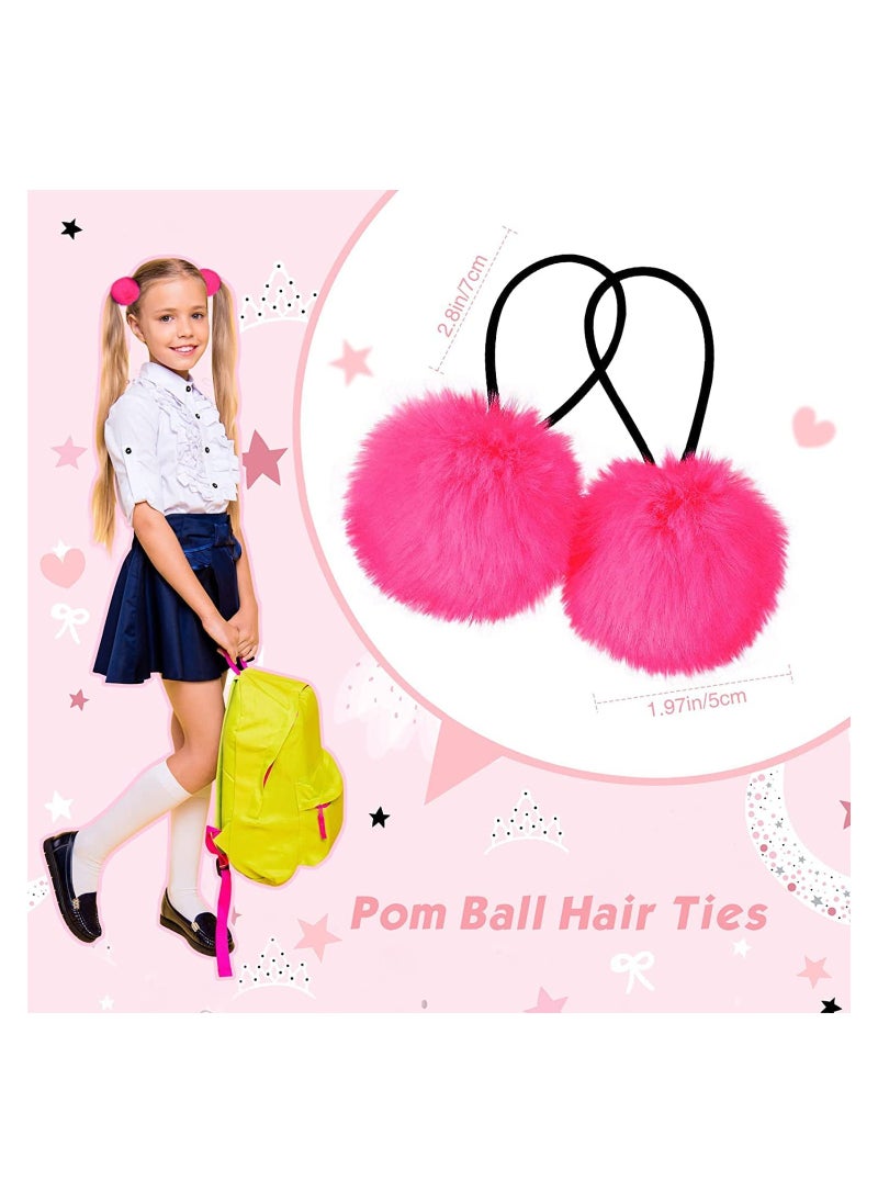 Generic - 8 Pcs Pom Pom Hair Ties Fluffy Elastic Hair Ties Hair Accessories for Girls Pink Scrunchie Ball Hair Ties for Girls Toddlers Pigtail, 4 Colors(Pink Theme) - Image 1