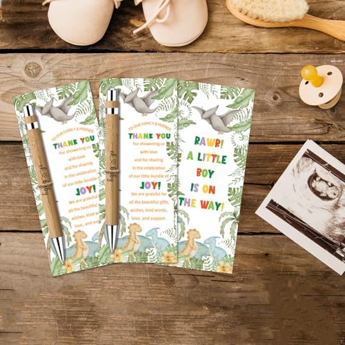 Toerifer 30 Pcs Baby Shower Gifts for Guests, Baby Shower Sets, Included Bamboo Pens Greeting Cards, Gender Reveal Party Supplies for Boys, Dinosaur Birthday Decorations for Games Prizes - Image 5