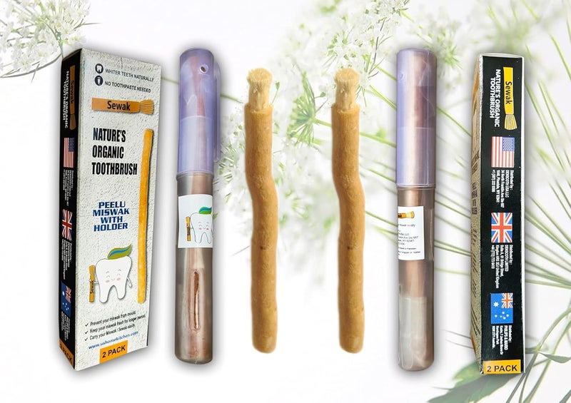 SEWAK Miswak Sticks for Teeth Natural Toothbrush | مسواك | Siwak Organic Wooden Tooth Brush Oral Teeth Whitener with Holder | Vacuum Sealed - Image 3