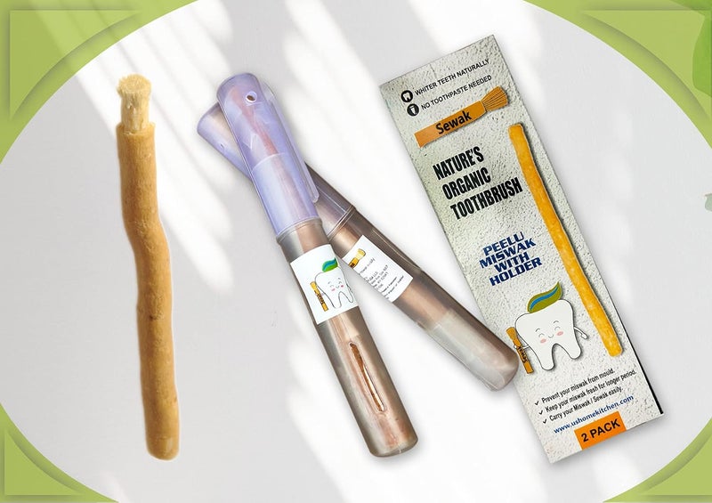 SEWAK Miswak Sticks for Teeth Natural Toothbrush | مسواك | Siwak Organic Wooden Tooth Brush Oral Teeth Whitener with Holder | Vacuum Sealed - Image 1