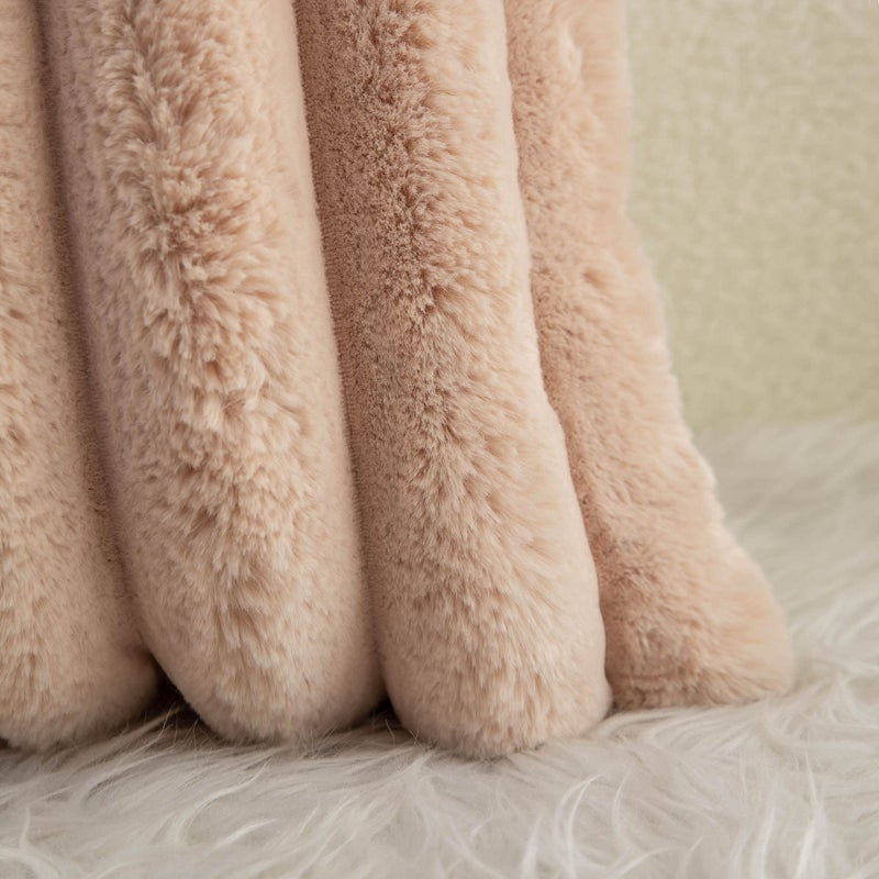Neelvin Camel Faux Fur Cozy Soft Striped Decorative Throw Pillow Covers 12x20 inch Set of 2 Velvet Pillowcase Cushion Case for Sofa Couch - Image 5
