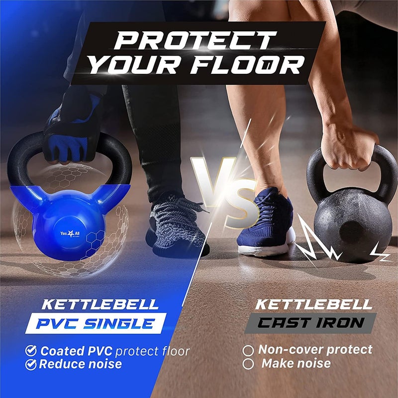 Yes4All Kettlebell, 5 lb Vinyl Coated Cast Iron Strength Training Kettlebells for Home Gym Exercises, Heavy Weights Gym, Fitness, Full Body Workout Equipment, Push up, Grip, Strength Training - Blue - Image 4