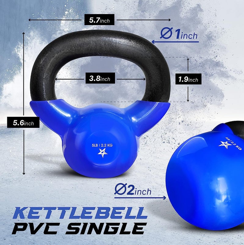 Yes4All Kettlebell, 5 lb Vinyl Coated Cast Iron Strength Training Kettlebells for Home Gym Exercises, Heavy Weights Gym, Fitness, Full Body Workout Equipment, Push up, Grip, Strength Training - Blue - Image 2