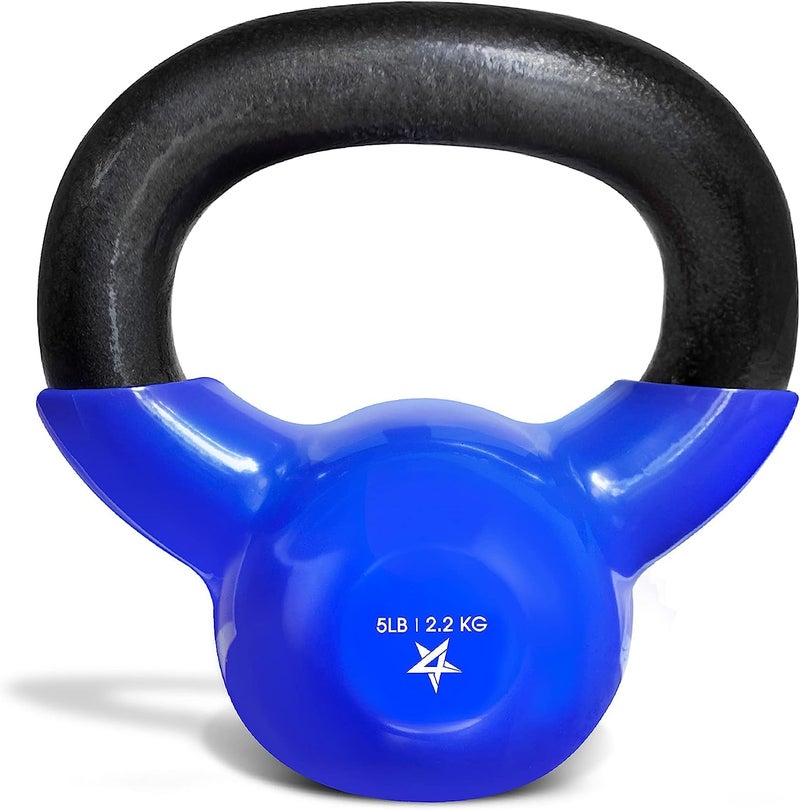 Yes4All Kettlebell, 5 lb Vinyl Coated Cast Iron Strength Training Kettlebells for Home Gym Exercises, Heavy Weights Gym, Fitness, Full Body Workout Equipment, Push up, Grip, Strength Training - Blue - Image 1
