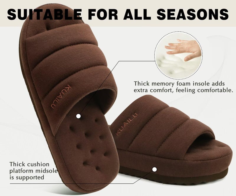 KuaiLu Slippers For Men Cotton-blend Fabric Warm Slide Slipper Comfy Arch Support Indoor Outdoor House Slippers Shoes Comfortable Slip on Lightweight Thick Cushion Mens Scuff Slippers, Brown Size 11 - Image 4