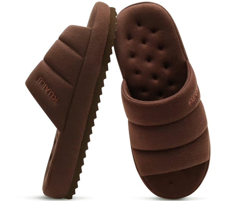 KuaiLu Slippers For Men Cotton-blend Fabric Warm Slide Slipper Comfy Arch Support Indoor Outdoor House Slippers Shoes Comfortable Slip on Lightweight Thick Cushion Mens Scuff Slippers, Brown Size 11 - Image 1