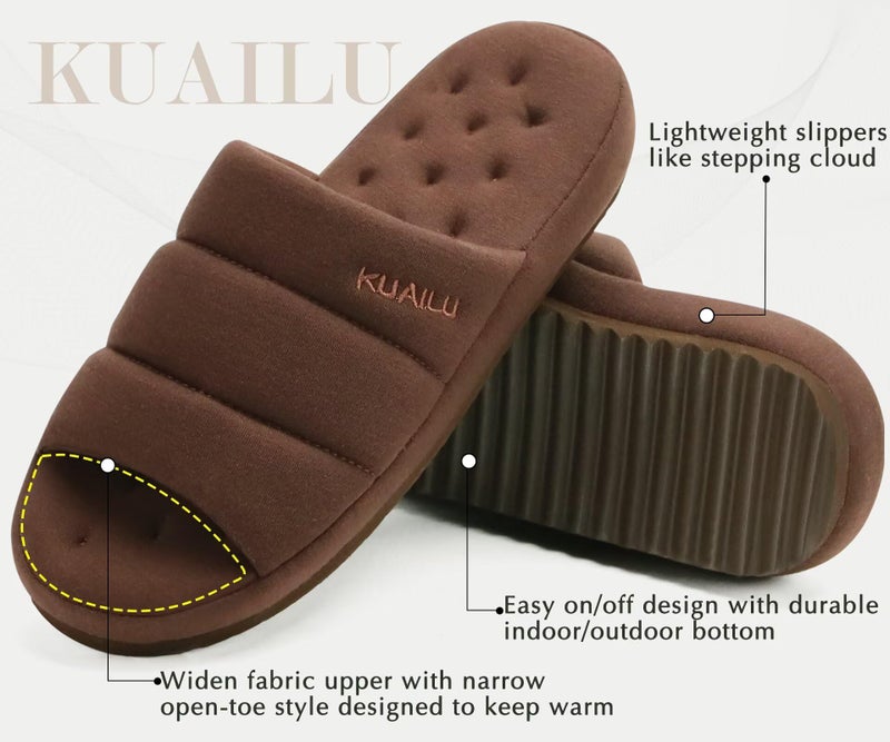 KuaiLu Slippers For Men Cotton-blend Fabric Warm Slide Slipper Comfy Arch Support Indoor Outdoor House Slippers Shoes Comfortable Slip on Lightweight Thick Cushion Mens Scuff Slippers, Brown Size 11 - Image 5