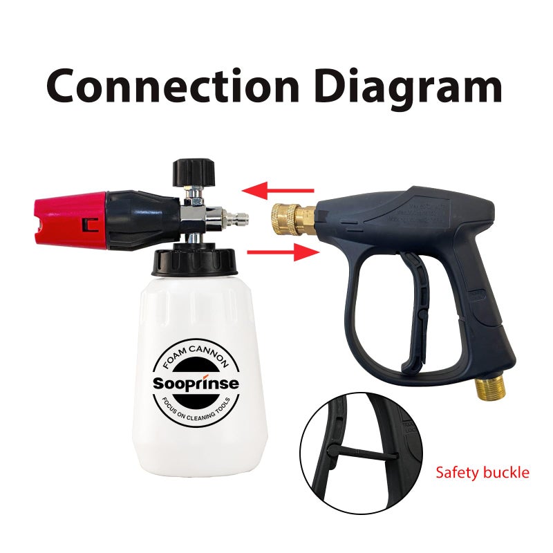 Sooprinse Foam Cannon Kit with Pressure Washer Short Gun, 1 L Snow Foam Lance with 1/4 Inch Quick Connector, Foam Blaster with Pressure Washer Gun,4000 PSI, Black - Image 5