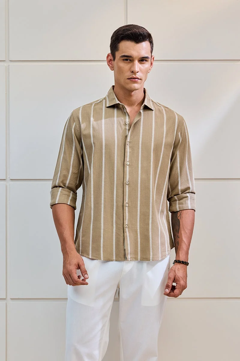 SNITCH Regular Fit Stripes Linen Blend Shirt