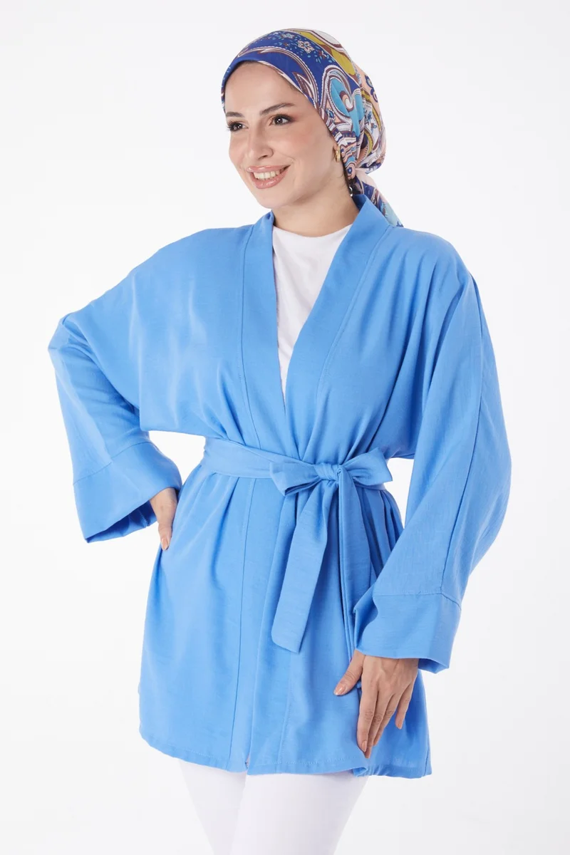 Tofisa Plain Medium Women's Blue Belted Kimono - 26129