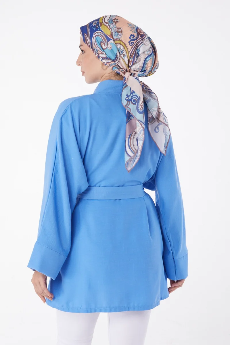Tofisa Plain Medium Women's Blue Belted Kimono - 26129