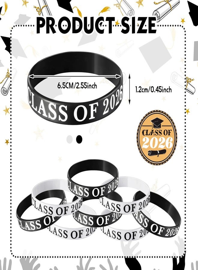 Poen مجموعة من 100 سوار تخرج من فئة 2026، أساور سيليكون للاحتفال بالخريجين، هدايا لحفلات التخرج (أسود، أبيض) - Image 2