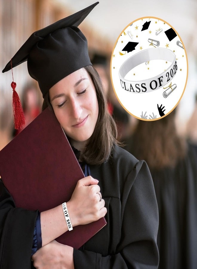 Poen مجموعة من 100 سوار تخرج من فئة 2026، أساور سيليكون للاحتفال بالخريجين، هدايا لحفلات التخرج (أسود، أبيض) - Image 5