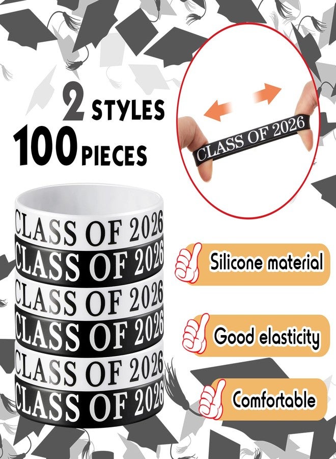Poen مجموعة من 100 سوار تخرج من فئة 2026، أساور سيليكون للاحتفال بالخريجين، هدايا لحفلات التخرج (أسود، أبيض) - Image 3