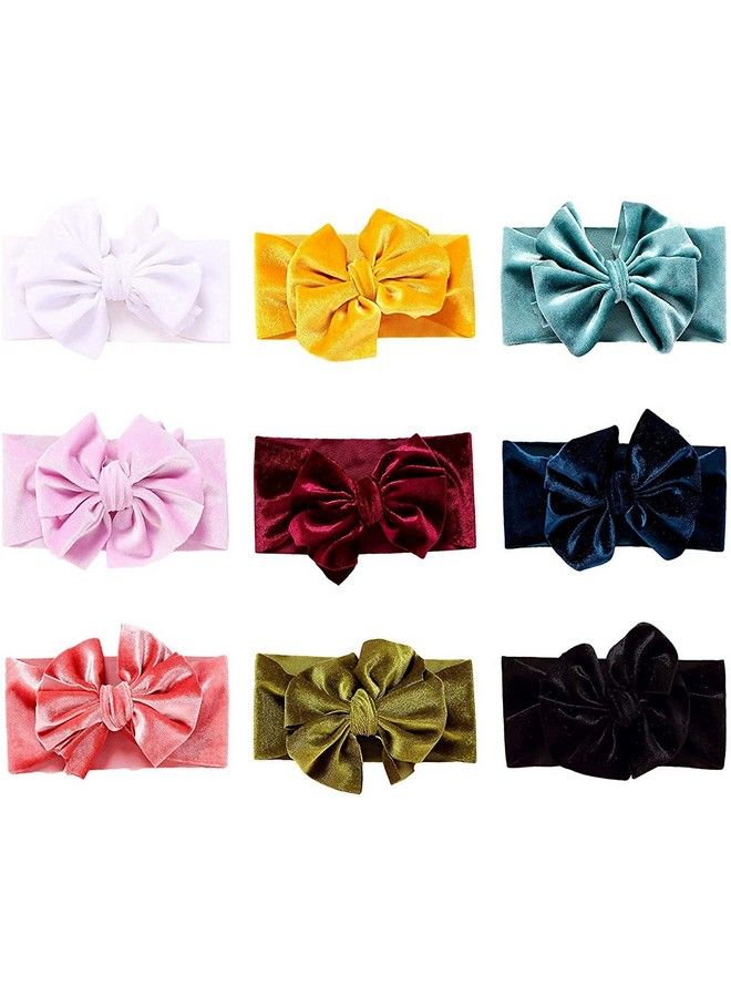 STAR WORK Elastic Soft Nylon Wide Bowknot Velvet Bow Headbands Knot Turban Headwraps Hair Bows Accessories For Kids Toddlers Infants Newborns And Baby Girls (Pack Of 4) Multicolor - Image 3