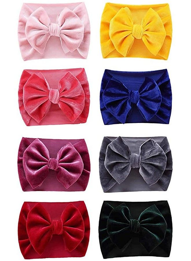 STAR WORK Elastic Soft Nylon Wide Bowknot Velvet Bow Headbands Knot Turban Headwraps Hair Bows Accessories For Kids Toddlers Infants Newborns And Baby Girls (Pack Of 4) Multicolor - Image 2