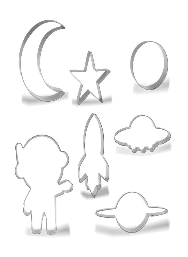 Keewah Space Cookie Cutter Set - Rocket, Astronaut, UFO, Moon, Saturn, Star, Planet - 7 Piece - Stainless steel - Image 1