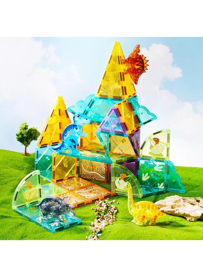 Mideer Colorful Magnetic Tiles Jurassic Adventure 48 Pieces, Dinosaur STEM Building Toy with Magnetic Blocks, 2D & 3D Construction Set with Storage Bag for Ages 3+ - Image 2