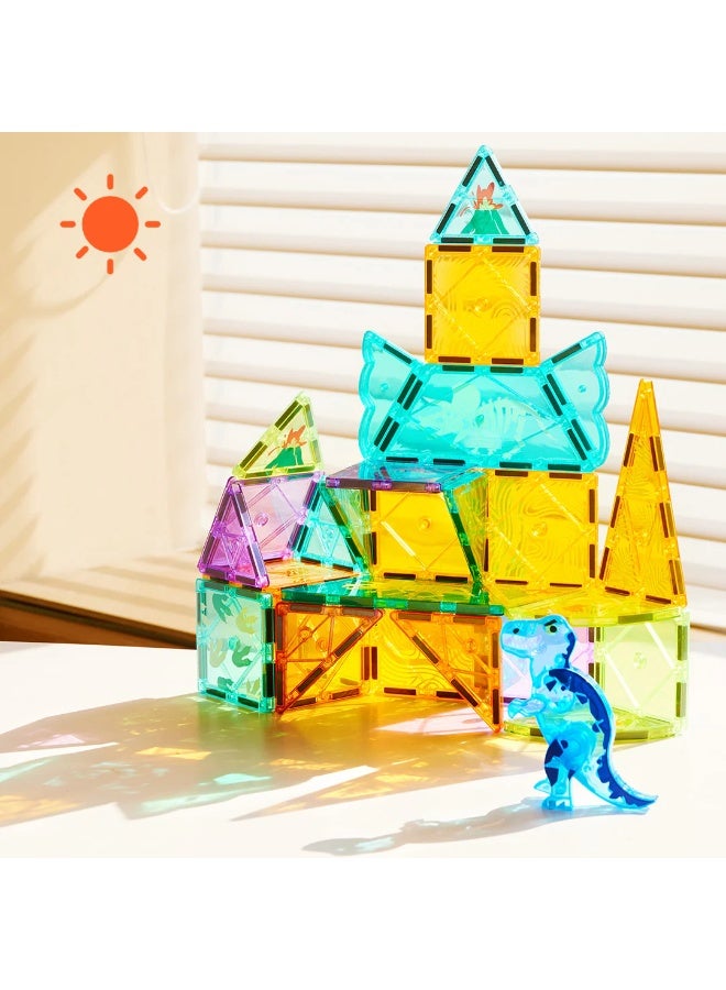 Mideer Colorful Magnetic Tiles Jurassic Adventure 48 Pieces, Dinosaur STEM Building Toy with Magnetic Blocks, 2D & 3D Construction Set with Storage Bag for Ages 3+ - Image 4