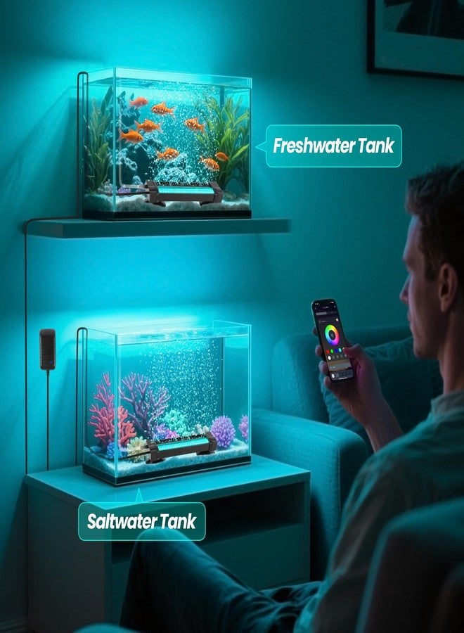 SZMiNiLED Fish Tank Bubbler Light for Aquarium: 2-in-1 Aquarium Grow Light with APP & Remote Control for Aquatic Pet Enthusiasts - RGB Changing Fish Lamp for 2-5 Gollon Freshwater Saltwater Tank Decor - Image 2