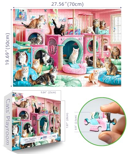 MINIWAN Cat Paradise 1000 Piece Puzzle for Adults Playful Kittys in Pink Playroom Jigsaw Puzzle Vibrant Colorful Cat Play Area Family Challenging Fun Animal Puzzle Gift for Adult Game Night - Image 5